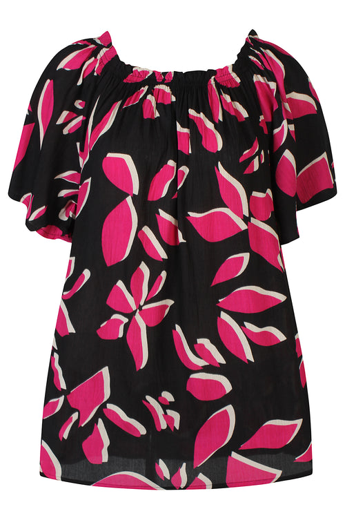 Viskoosimekko S–XXL – pinkki-musta mekko, pehmeä ja hyvin laskeutuva, rinnanympärys 108–140 cm, sopii monen kokoisille