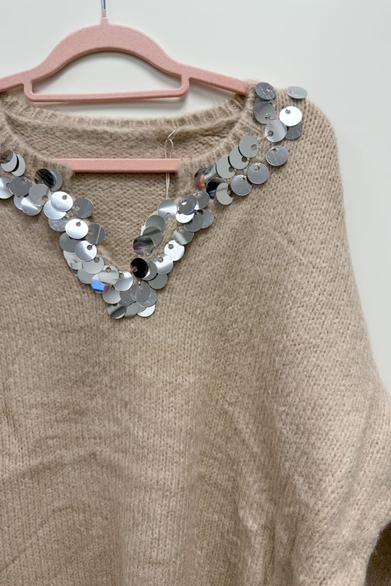 Neulepusero sequin | beige | pusero | pikku-riikka