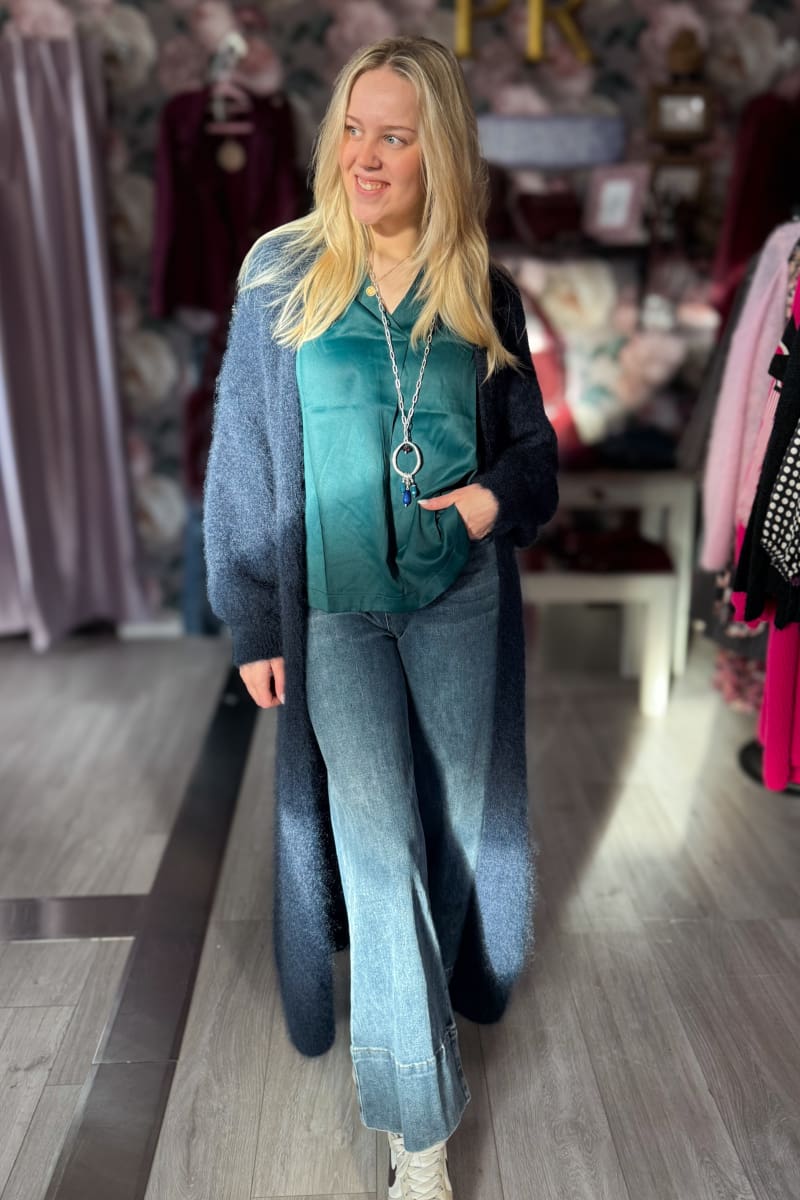 Pitkä kid mohair neuletakki diana | tumma petrooli | jakku | pikku-riikka
