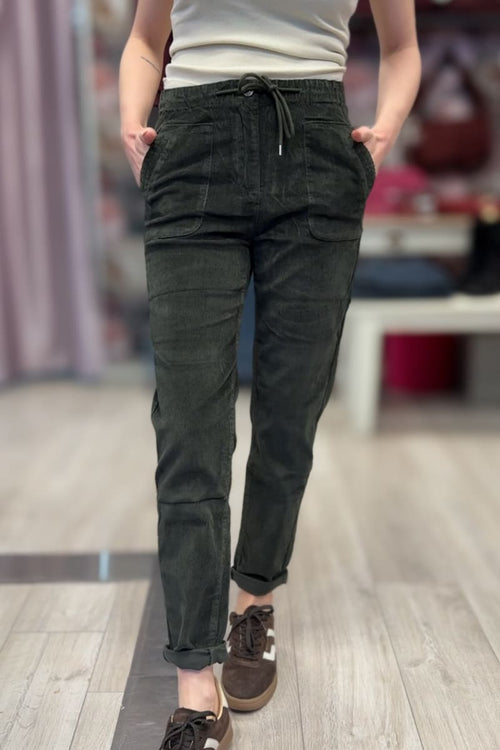 Samettiset farkut mom jeans | khakinvihreä / s | housut | pikku-riikka